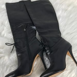 Por LA Victorie Leather Pointed  Knee High Boots